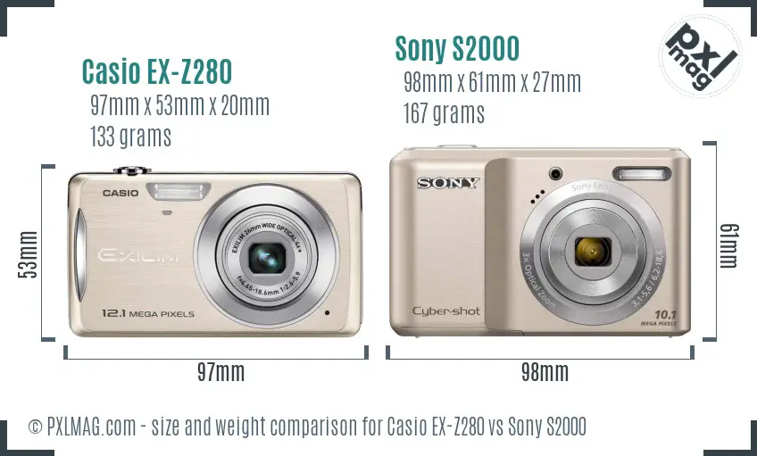 Casio EX-Z280 vs Sony S2000 size comparison