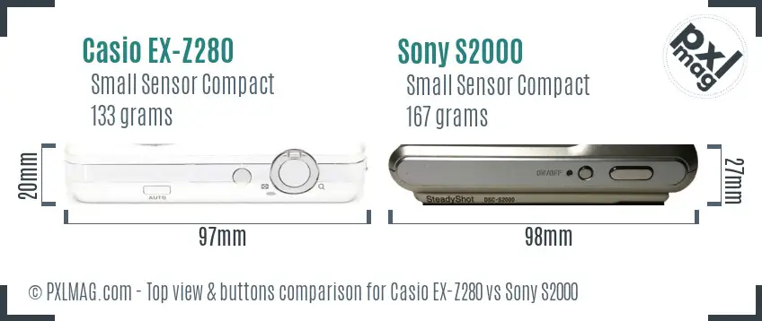 Casio EX-Z280 vs Sony S2000 top view buttons comparison