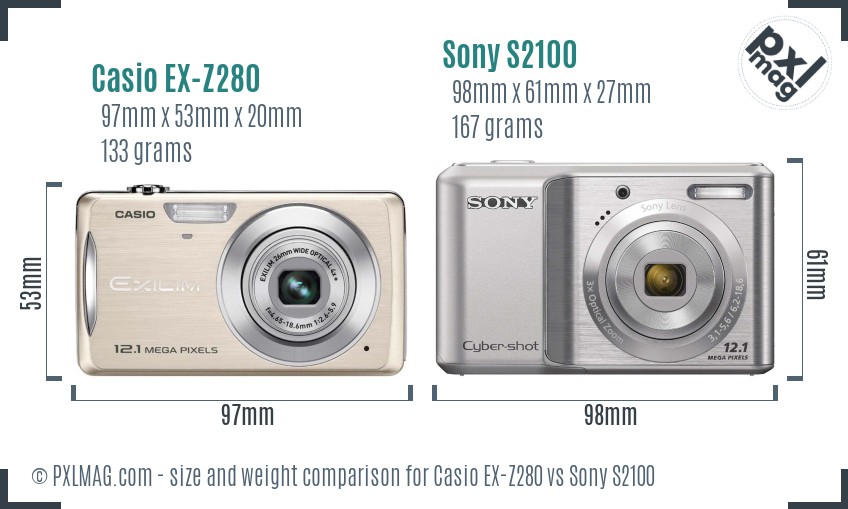 Casio EX-Z280 vs Sony S2100 size comparison Casio EX-Z280 vs Sony S2100 size comparison