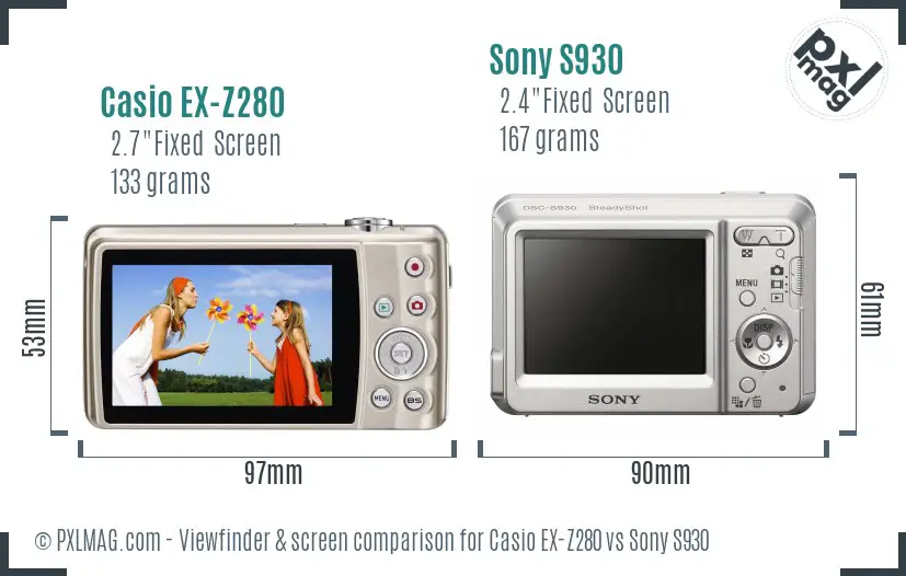 Casio EX-Z280 vs Sony S930 Screen and Viewfinder comparison