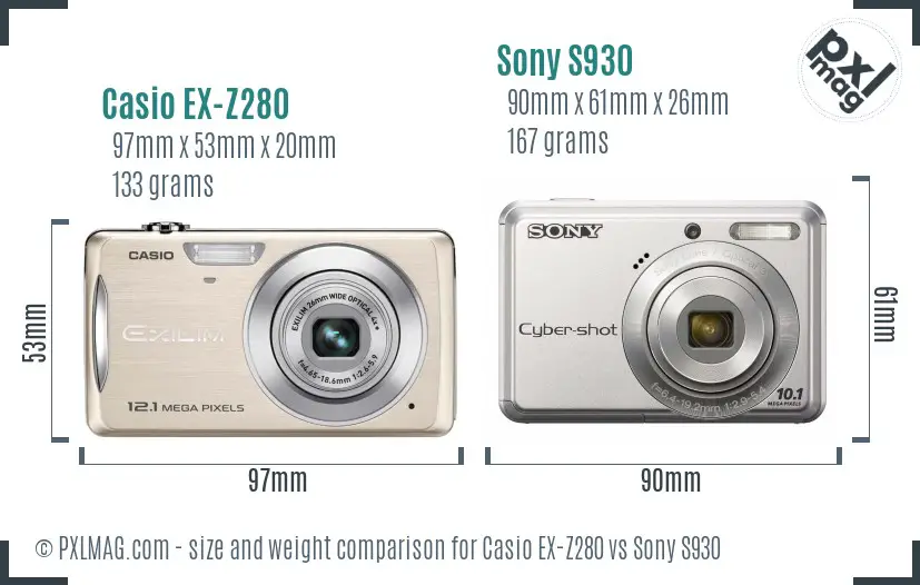 Casio EX-Z280 vs Sony S930 size comparison