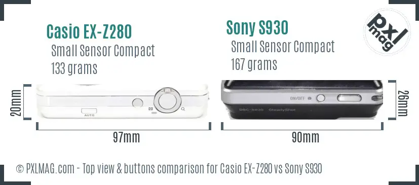 Casio EX-Z280 vs Sony S930 top view buttons comparison