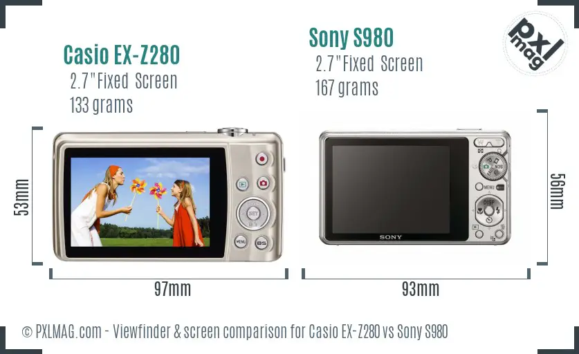 Casio EX-Z280 vs Sony S980 Screen and Viewfinder comparison Casio EX-Z280 vs Sony S980 Screen and Viewfinder comparison