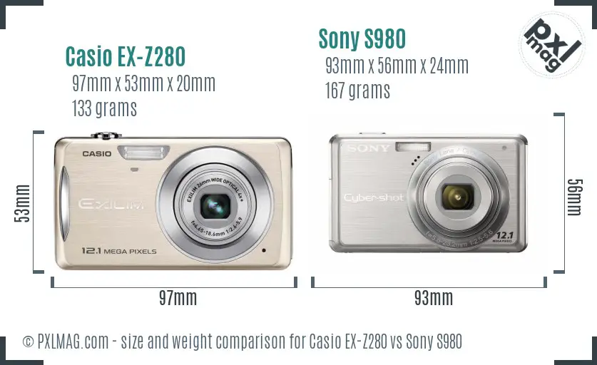 Casio EX-Z280 vs Sony S980 size comparison Casio EX-Z280 vs Sony S980 size comparison