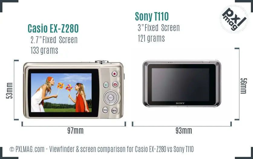 Casio EX-Z280 vs Sony T110 Screen and Viewfinder comparison