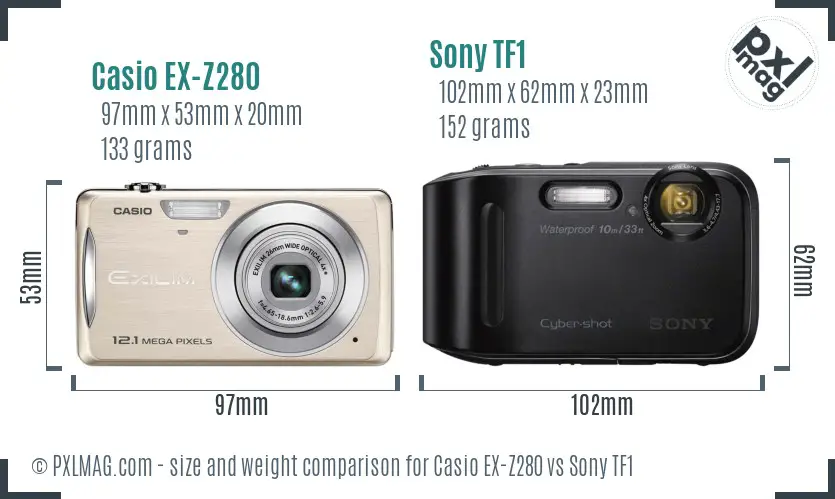 Casio EX-Z280 vs Sony TF1 size comparison Casio EX-Z280 vs Sony TF1 size comparison