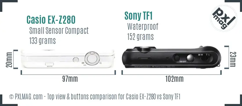 Casio EX-Z280 vs Sony TF1 top view buttons comparison Casio EX-Z280 vs Sony TF1 top view buttons comparison