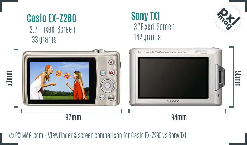 Casio EX-Z280 vs Sony TX1 Screen and Viewfinder comparison