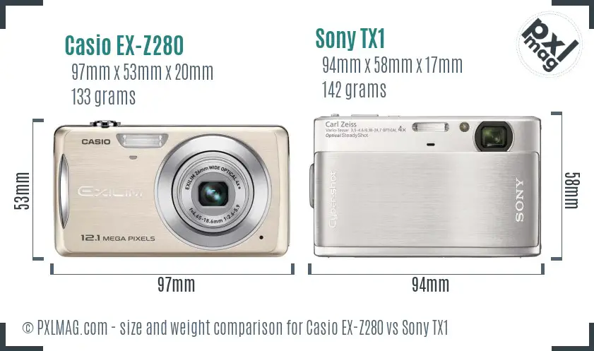 Casio EX-Z280 vs Sony TX1 size comparison Casio EX-Z280 vs Sony TX1 size comparison