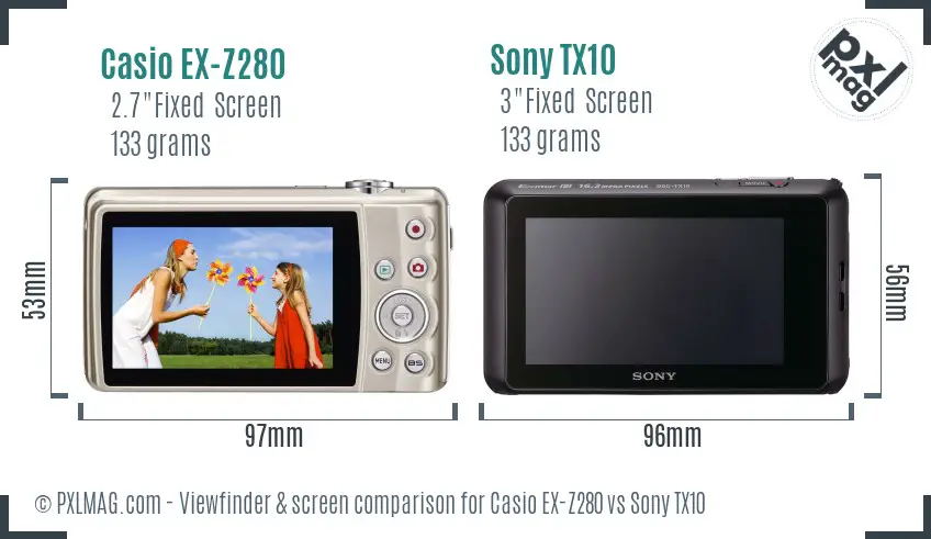 Casio EX-Z280 vs Sony TX10 Screen and Viewfinder comparison