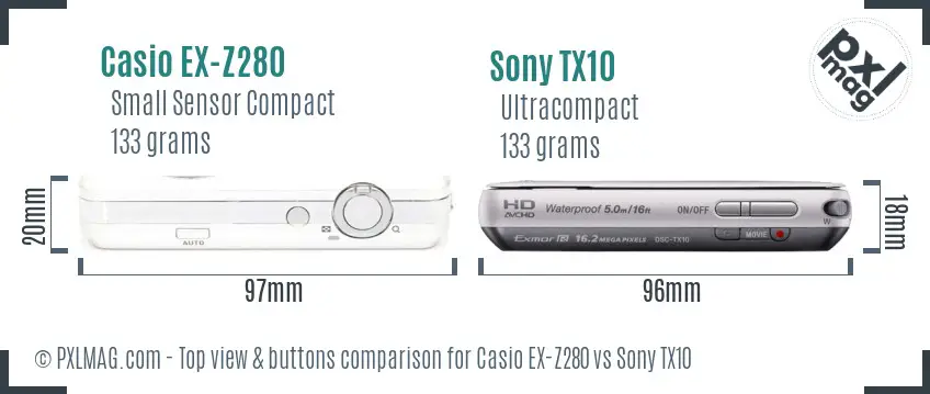 Casio EX-Z280 vs Sony TX10 top view buttons comparison