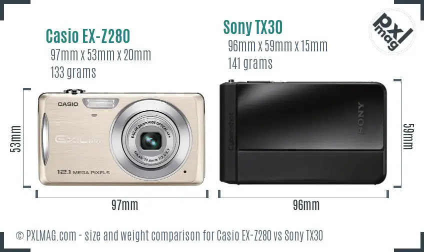 Casio EX-Z280 vs Sony TX30 size comparison Casio EX-Z280 vs Sony TX30 size comparison