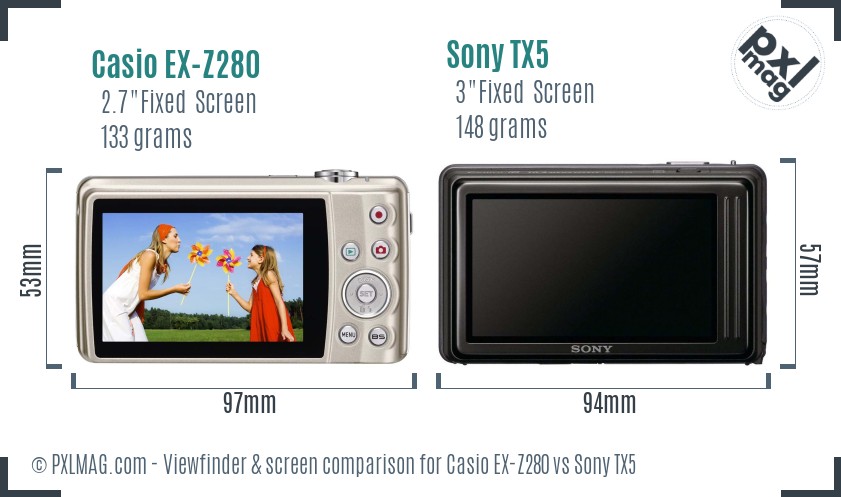 Casio EX-Z280 vs Sony TX5 Screen and Viewfinder comparison