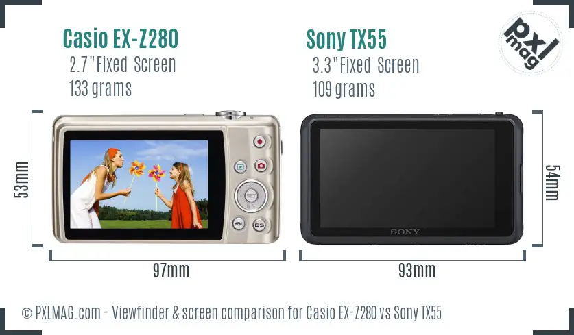 Casio EX-Z280 vs Sony TX55 Screen and Viewfinder comparison Casio EX-Z280 vs Sony TX55 Screen and Viewfinder comparison