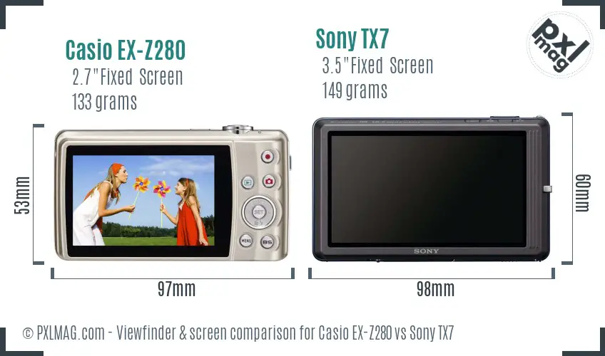 Casio EX-Z280 vs Sony TX7 Screen and Viewfinder comparison