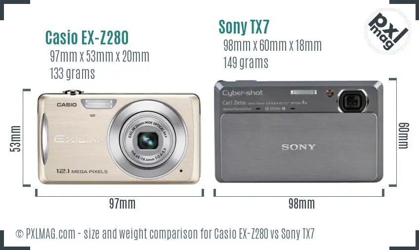 Casio EX-Z280 vs Sony TX7 size comparison