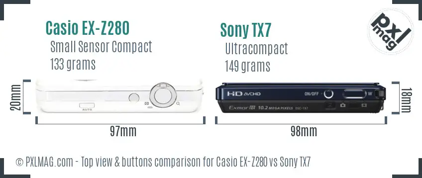 Casio EX-Z280 vs Sony TX7 top view buttons comparison