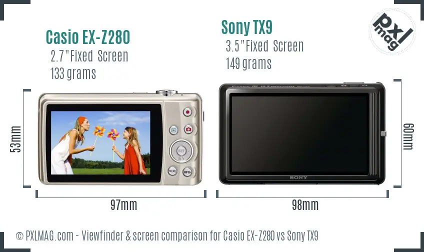 Casio EX-Z280 vs Sony TX9 Screen and Viewfinder comparison