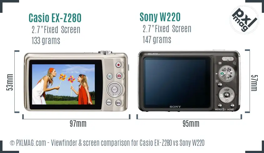 Casio EX-Z280 vs Sony W220 Screen and Viewfinder comparison