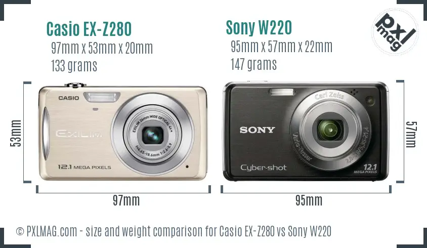 Casio EX-Z280 vs Sony W220 size comparison