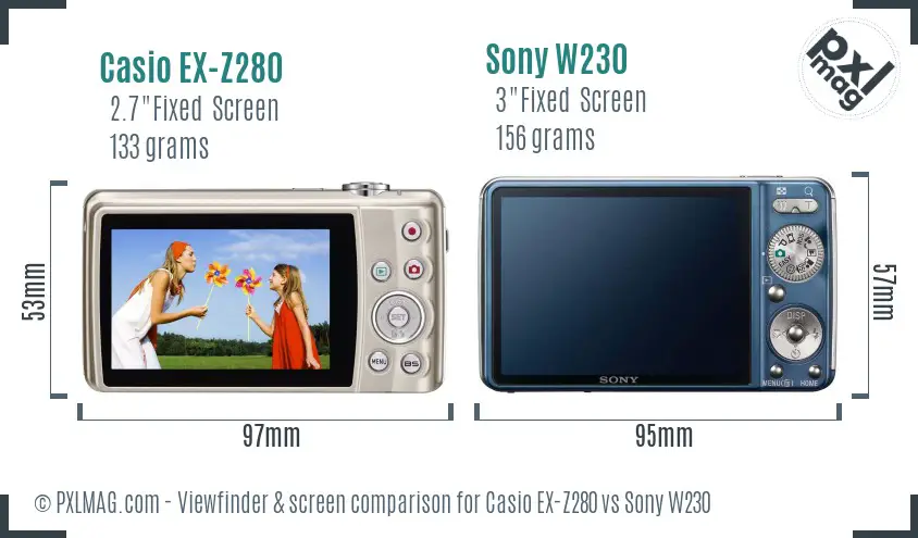 Casio EX-Z280 vs Sony W230 Screen and Viewfinder comparison