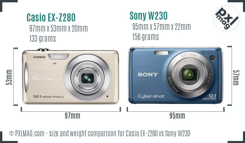 Casio EX-Z280 vs Sony W230 size comparison