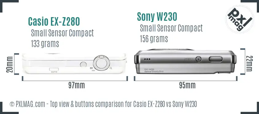 Casio EX-Z280 vs Sony W230 top view buttons comparison