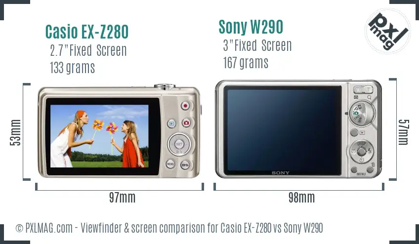 Casio EX-Z280 vs Sony W290 Screen and Viewfinder comparison Casio EX-Z280 vs Sony W290 Screen and Viewfinder comparison