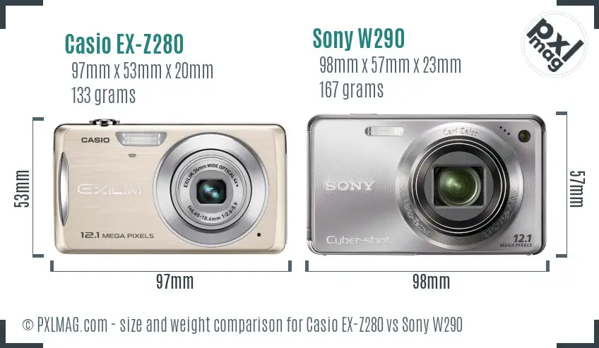 Casio EX-Z280 vs Sony W290 size comparison Casio EX-Z280 vs Sony W290 size comparison