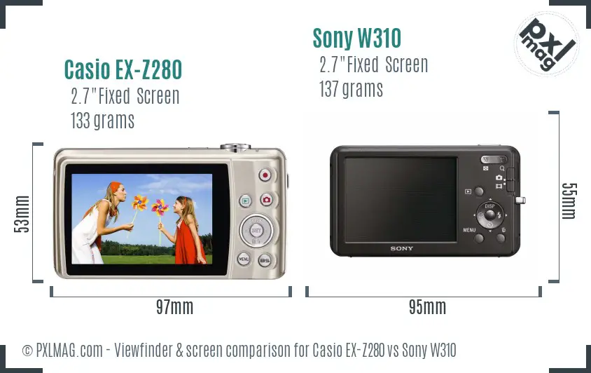 Casio EX-Z280 vs Sony W310 Screen and Viewfinder comparison Casio EX-Z280 vs Sony W310 Screen and Viewfinder comparison