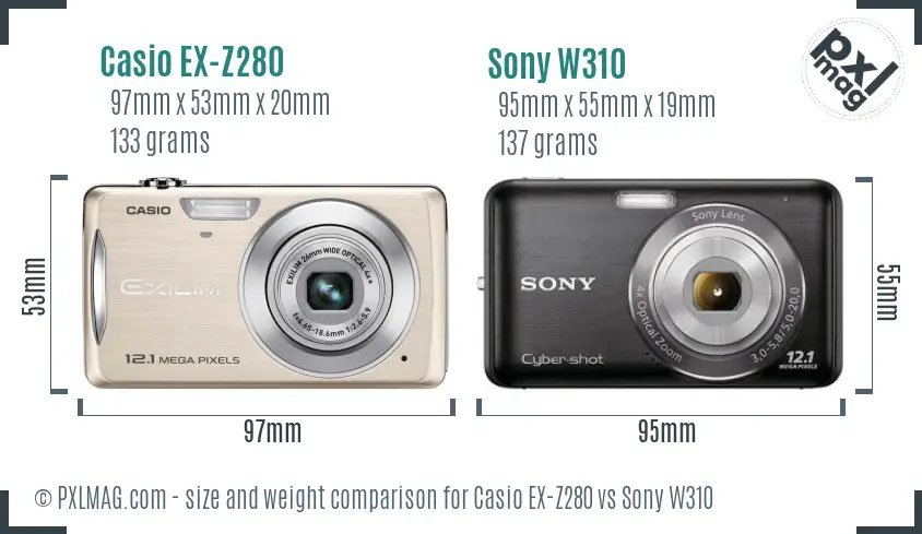 Casio EX-Z280 vs Sony W310 size comparison Casio EX-Z280 vs Sony W310 size comparison
