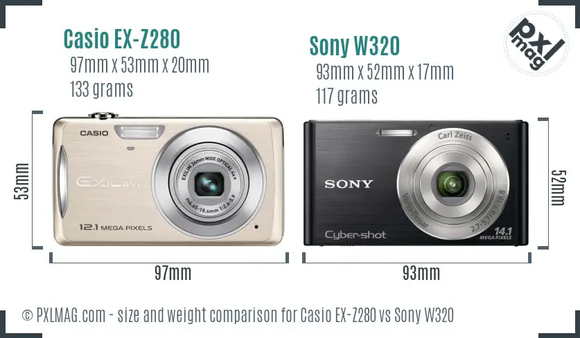 Casio EX-Z280 vs Sony W320 size comparison Casio EX-Z280 vs Sony W320 size comparison