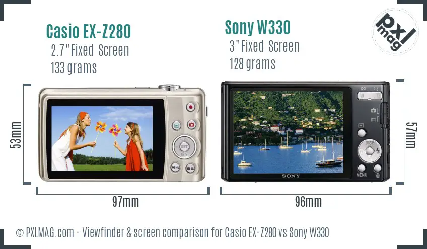 Casio EX-Z280 vs Sony W330 Screen and Viewfinder comparison Casio EX-Z280 vs Sony W330 Screen and Viewfinder comparison