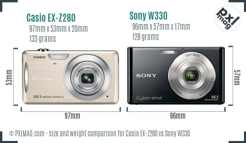 Casio EX-Z280 vs Sony W330 size comparison Casio EX-Z280 vs Sony W330 size comparison