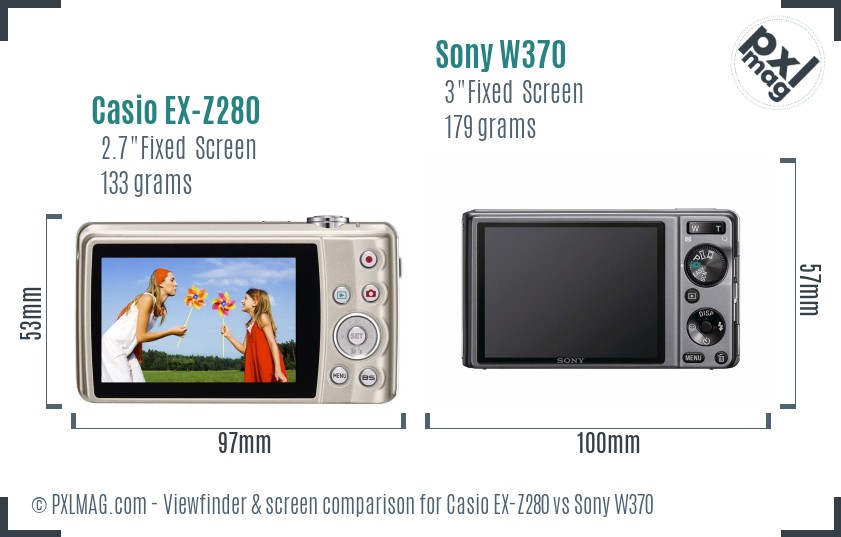 Casio EX-Z280 vs Sony W370 Screen and Viewfinder comparison