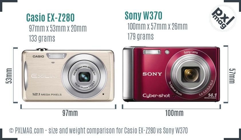Casio EX-Z280 vs Sony W370 size comparison Casio EX-Z280 vs Sony W370 size comparison