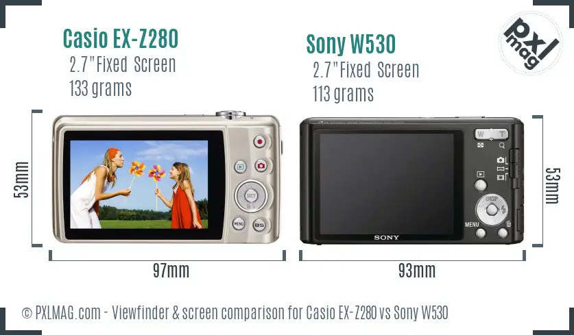 Casio EX-Z280 vs Sony W530 Screen and Viewfinder comparison