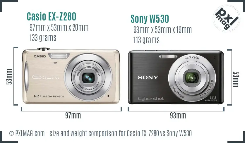 Casio EX-Z280 vs Sony W530 size comparison