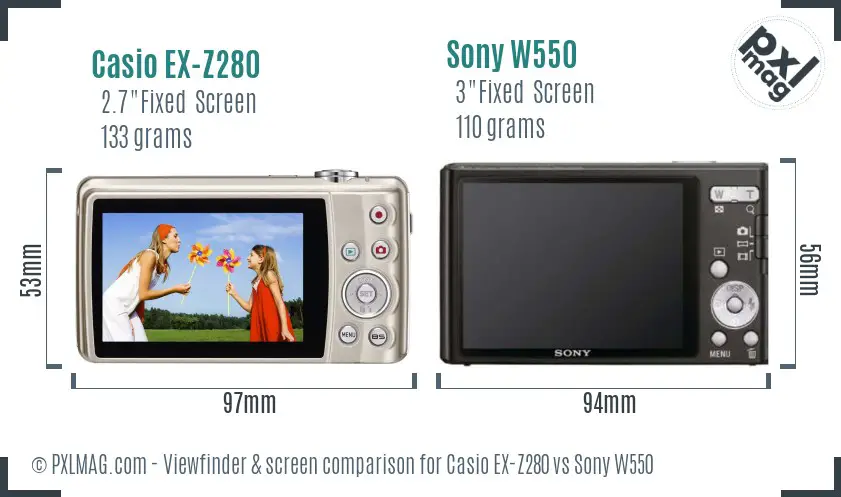 Casio EX-Z280 vs Sony W550 Screen and Viewfinder comparison