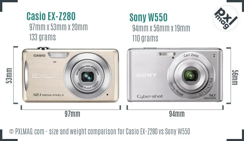 Casio EX-Z280 vs Sony W550 size comparison