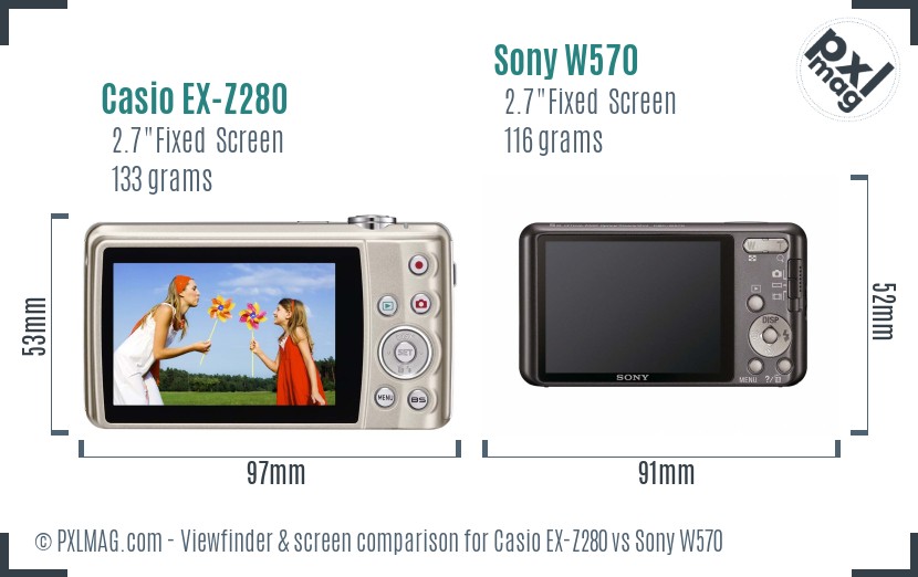 Casio EX-Z280 vs Sony W570 Screen and Viewfinder comparison