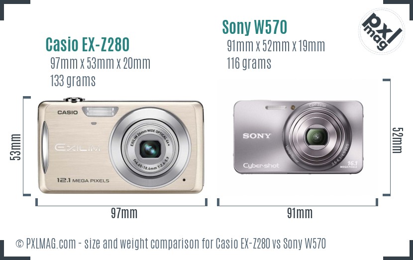 Casio EX-Z280 vs Sony W570 size comparison Casio EX-Z280 vs Sony W570 size comparison