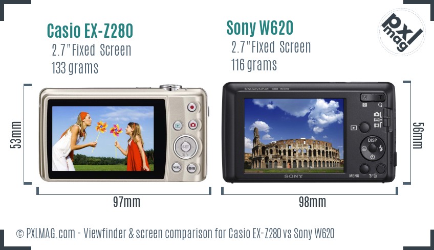 Casio EX-Z280 vs Sony W620 Screen and Viewfinder comparison