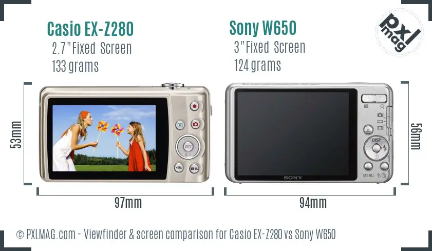 Casio EX-Z280 vs Sony W650 Screen and Viewfinder comparison
