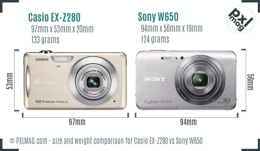 Casio EX-Z280 vs Sony W650 size comparison