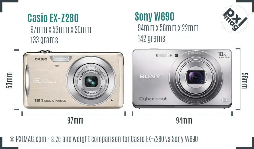 Casio EX-Z280 vs Sony W690 size comparison