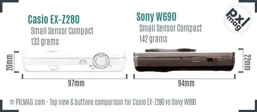 Casio EX-Z280 vs Sony W690 top view buttons comparison