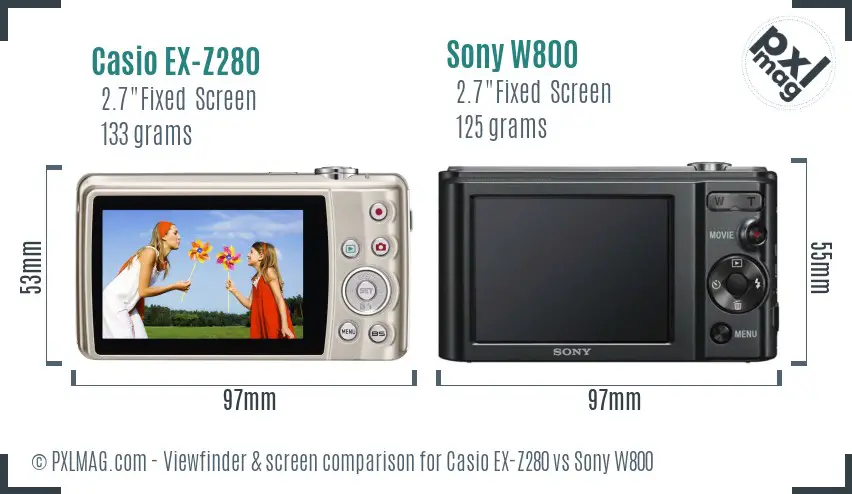 Casio EX-Z280 vs Sony W800 Screen and Viewfinder comparison