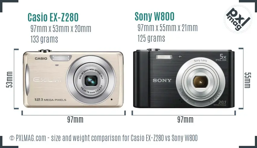 Casio EX-Z280 vs Sony W800 size comparison