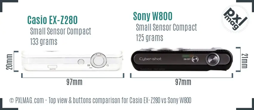 Casio EX-Z280 vs Sony W800 top view buttons comparison